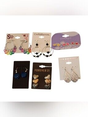Y2K Statement Earrings Bundle Heart Hoop Dangle Stud Fashion Jewelry Lot